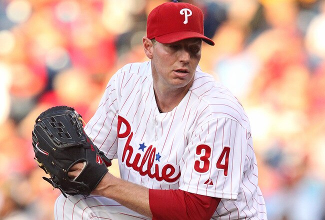 PHILADELPHIA - MAY 22: Starting pitcher Roy Halladay #34 of the Philadelphia Phillies throws a pitch during a game against the Washington Nationals at Citizens Bank Park on May 22, 2012 in Philadelphia, Pennsylvania. (Photo by Hunter Martin/Getty Images)