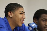 LEXINGTON, KY - APRIL 17:  Anthony Davis and Doron Lamb talk with the media during the news conference in which he announced they will enter the NBA draft at Joe Craft Center on April 17, 2012 in Lexington, Kentucky.  (Photo by Andy Lyons/Getty Images)