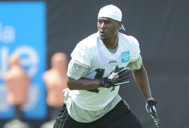 JACKSONVILLE, FL - MAY 05: Wide receiver Justin Blackmon #14 during Jacksonville Jaguars Minicamp at EverBank Field on May 5, 2012 in Jacksonville, Florida (Photo by Rick Dole/Getty Images)