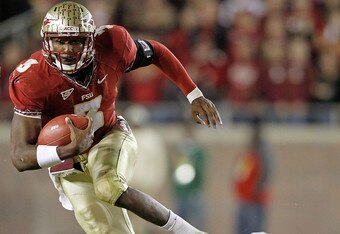 TALLAHASSEE, FL - NOVEMBER 12:  EJ Manuel #3 of the Florida State Seminoles scrambles during a game against against the Miami Hurricanes at Doak Campbell Stadium on November 12, 2011 in Tallahassee, Florida.  (Photo by Mike Ehrmann/Getty Images)