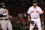 BOSTON, MA - MAY 29: Adrian Gonzalez #28 of the Boston Red Sox reacts after making the putout on a ground ball hit by Prince Fielder #28 of the Detroit Tigers in the ninth inning to end the game at Fenway Park May 29, 2012  in Boston, Massachusetts. The Red sox won 6-3. Photo by Jim Rogash/Getty Images)
