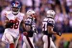 INDIANAPOLIS, IN - FEBRUARY 05:  Hakeem Nicks #88 of the New York Giants reacts after a play against the New England Patriots during Super Bowl XLVI at Lucas Oil Stadium on February 5, 2012 in Indianapolis, Indiana.  (Photo by Elsa/Getty Images)