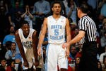 ATLANTA, GA - MARCH 11:  (L-R) Harrison Barnes #40 and Kendall Marshall #5 of the North Carolina Tar Heels react after Barnes was called for a blocking foul against the Florida State Seminoles during the Final Game of the 2012 ACC Men's Basketball Conference Tournament at Philips Arena on March 11, 2012 in Atlanta, Georgia.  (Photo by Kevin C. Cox/Getty Images)