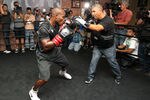 LOS ANGELES, CA - MAY 29:  Timothy Bradley spars with trainer Joel Diaz at a media workout  at Fortune Gym on May 29, 2012 in Los Angeles, California.  The workout is in advance of Bradley's upcoming WBO welterweight championship fight against Manny Pacquiao on June 9 at the MGM Grand in Las Vegas.  (Photo by Stephen Dunn/Getty Images)