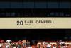 AUSTIN, TX - OCTOBER 25: The name and number of former player, Earl Campbell in the stands of the north endzone during play between the Oklahoma State Cowboys and the Texas Longhorns at Texas Memorial Stadium on October 25, 2008 in Austin, Texas.  (Photo by Ronald Martinez/Getty Images)