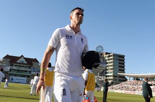 NOTTINGHAM, ENGLAND - MAY 26:  Kevin Pietersen of England leaves the field at the end of day two of the second Test match between England and the West Indies at Trent Bridge on May 26, 2012 in Nottingham, England.  (Photo by Gareth Copley/Getty Images)