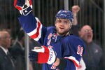 NEW YORK, NY - MAY 07:  Marian Gaborik #10 of the New York Rangers celebrates after defeating the Washington Capitals in Game Five of the Eastern Conference Semifinals during the 2012 NHL Stanley Cup Playoffs at Madison Square Garden on May 7, 2012 in New York City.  (Photo by Bruce Bennett/Getty Images)