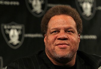 ALAMEDA, CA - JANUARY 30:  Raiders general manager Reggie McKenzie looks on during a press conference on January 30, 2012 in Alameda, California. Dennis Allen was introduced as the new coach of the Oakland Raiders, replacing Hue Jackson who was fired after one season.  (Photo by Justin Sullivan/Getty Images)