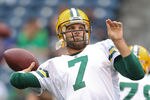 SEATTLE - AUGUST 21:  Quarterback Graham Harrell #7 of the Green Bay Packers warms up prior to the preseason game against the Seattle Seahawks at Qwest Field on August 21, 2010 in Seattle, Washington. (Photo by Otto Greule Jr/Getty Images)