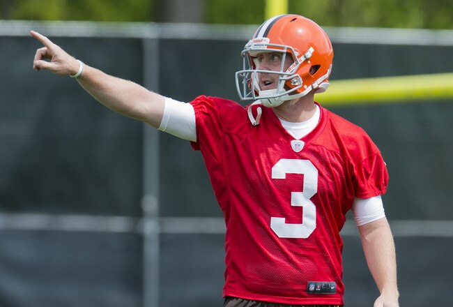 BEREA, OH - MAY 12: Quarterback Brandon Weeden #3 of the Cleveland Browns during the second day of minicamp at Cleveland Browns training facility on May 12, 2012 in Berea, Ohio. (Photo by Jason Miller/Getty Images)