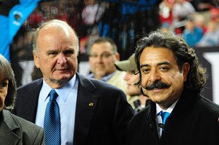 ATLANTA, GA - DECEMBER 15: Shahid Khan (R) and current Owner of the Jacksonville Jaguars Wayne Weaver watch the actionAtlanta Falcons at the Georgia Dome on December 15, 2011 in Atlanta, Georgia. (Photo by Scott Cunningham/Getty Images)