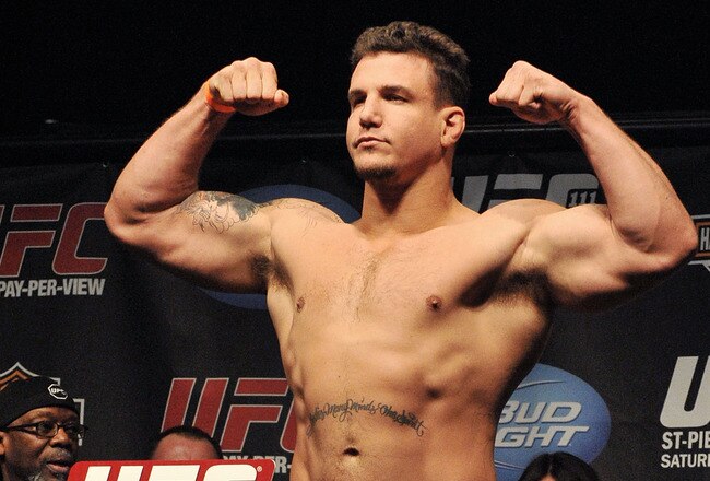 NEWARK, NJ - MARCH 26:  UFC fighter Frank Mir (pictured) weighs in for his fight against UFC fighter Shane Carwin for their Interim Championship Heavyweight fight at UFC 111: St-Pierre vs. Hardy Weigh-In on March 26, 2010 in Newark, New Jersey.  (Photo by Jon Kopaloff/Getty Images)