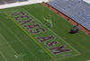 29 Sep 2001: Overhead view of the Texas A&M logo on the field at  Kyle Field in College Station, Texas. Texas A&M won 24-3. DIGITAL IMAGE . Mandatory Credit: Ronald Martinez/Allsport