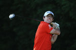 VIRGINIA WATER, ENGLAND - MAY 25:  Rory McIlroy of Northern Ireland tees off on the 18th hole during the second round of the BMW PGA Championship on the West Course at Wentworth on May 25, 2012 in Virginia Water, England.  (Photo by Warren Little/Getty Images)