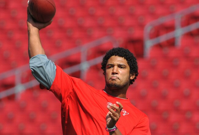 TAMPA, FL - OCTOBER 16:  Quarterback Josh Freeman #5 of the Tampa Bay Buccaneers warms up for play against the New Orleans Saints October 16, 2011 at Raymond James Stadium in Tampa, Florida. (Photo by Al Messerschmidt/Getty Images)