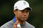 DUBLIN, OH - JUNE 01:  Tiger Woods waves to the gallery after a birdie putt on the first green during the second round of the Memorial Tournament presented by Nationwide Insurance at Muirfield Village Golf Club on June1, 2012 in Dublin, Ohio.  (Photo by Scott Halleran/Getty Images)