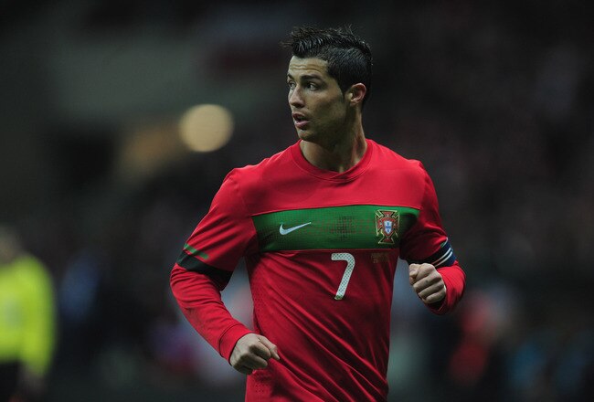 WARSAW, POLAND - FEBRUARY 29:  Cristiano Ronaldo of Portugal in action during the International Friendly mach between Poland and Portugal at National Stadium on February 29, 2012 in Warsaw, Poland.  (Photo by Jamie McDonald/Getty Images)