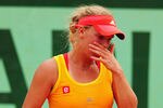 PARIS, FRANCE - JUNE 02:  Caroline Wozniacki of Denmark looks dejected in her women's singles third round match against Kaia Kanepi of Estonia during day 7 of the French Open at Roland Garros on June 2, 2012 in Paris, France.  (Photo by Mike Hewitt/Getty Images)