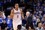 OKLAHOMA CITY, OK - MAY 31:  Thabo Sefolosha #2 of the Oklahoma City Thunder reacts in the second half while taking on the San Antonio Spurs in Game Five of the Western Conference Finals of the 2012 NBA Playoffs at Chesapeake Energy Arena on May 31, 2012 in Oklahoma City, Oklahoma. NOTE TO USER: User expressly acknowledges and agrees that, by downloading and or using this photograph, User is consenting to the terms and conditions of the Getty Images License Agreement.  (Photo by Brett Deering/Getty Images)