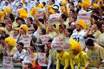 ATLANTA, GA - NOVEMBER 26: Fans of the Georgia Tech Yellow Jackets hold signs of support during the game against the Georgia Bulldogs at Bobby Dodd Stadium on November 26, 2011 in Atlanta, Georgia. (Photo by Scott Cunningham/Getty Images)