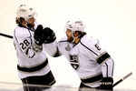 NEWARK, NJ - JUNE 02: Jarret Stoll #28 and Drew Doughty #8 of the Los Angeles Kings celebrate after Doughty scores a goal in the first period against the New Jersey Devils during Game Two of the 2012 NHL Stanley Cup Final at the Prudential Center on June 2, 2012 in Newark, New Jersey.  (Photo by Paul Bereswill/Getty Images)