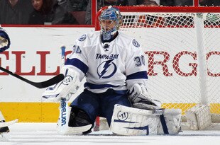 PHILADELPHIA, PA - MARCH 26:  Dwayne Roloson #30 of the Tampa Bay Lightning skates against the Philadelphia Flyers at the Wells Fargo Center on March 26, 2012 in Philadelphia, Pennsylvania. The Lightning defeated the Flyers 5-3.  (Photo by Bruce Bennett/Getty Images)
