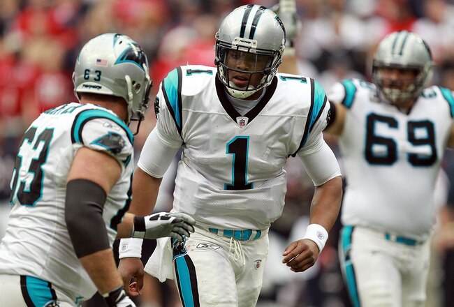 HOUSTON, TX - DECEMBER 18:  Cam Newton #1 of the Carolina Panthers at Reliant Stadium on December 18, 2011 in Houston, Texas.  (Photo by Ronald Martinez/Getty Images)