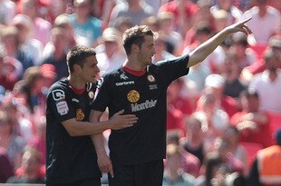 LONDON, ENGLAND - MAY 27:  Nick Powell of Crewe Alexandra celebrates his goal during the npower League two play-off final between Cheltenham Town and Crewe Alexandra at Wembley Stadium on May 27, 2012 in London, England.  (Photo by Phil Cole/Getty Images)