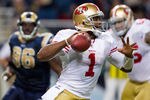 ST. LOUIS, MO - DECEMBER 26: Troy Smith #1 of the San Francisco 49ers looks to pass against the St. Louis Rams at the Edward Jones Dome on December 26, 2010 in St. Louis, Missouri. The Rams beat the 49ers 25-17. (Photo by Dilip Vishwanat/Getty Images)