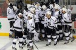 NEWARK, NJ - JUNE 02:  Jeff Carter #77 of the Los Angeles Kings celebrates with teammates after scoring the game winning goal in overtime against the New Jersey Devils during Game Two of the 2012 NHL Stanley Cup Final at the Prudential Center on June 2, 2012 in Newark, New Jersey.  (Photo by Paul Bereswill/Getty Images)
