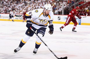 GLENDALE, AZ - APRIL 29:  Alexander Radulov #47 of the Nashville Predators skates with the puck in Game Two of the Western Conference Semifinals against the Phoenix Coyotes during the 2012 NHL Stanley Cup Playoffs at Jobing.com Arena on April 29, 2012 in Glendale, Arizona.  The Coyotes defeated the Predators 5-3.  (Photo by Christian Petersen/Getty Images)