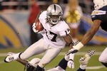 SAN DIEGO, CA - NOVEMBER 10:  Wide receiver Denarius Moore #17 of the Oakland Raiders carries the ball agaisnt the San Diego Chargers at Qualcomm Stadium on November 10, 2011 in San Diego, California.  (Photo by Stephen Dunn/Getty Images)