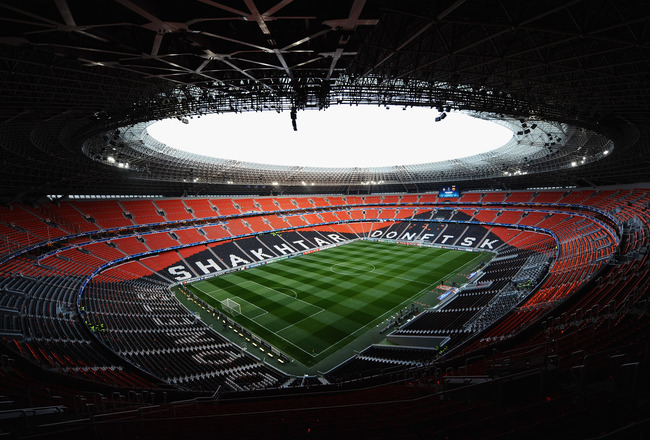 DONETSK, UKRAINE - APRIL 12: A general view of the stadium prior to the UEFA Champions League Quarter Final 2nd Leg match between Shakhtar Donetsk and Barcelona at the Donbass Arena on April 12, 2011 in Donetsk, Ukraine.  (Photo by Laurence Griffiths/Getty Images)