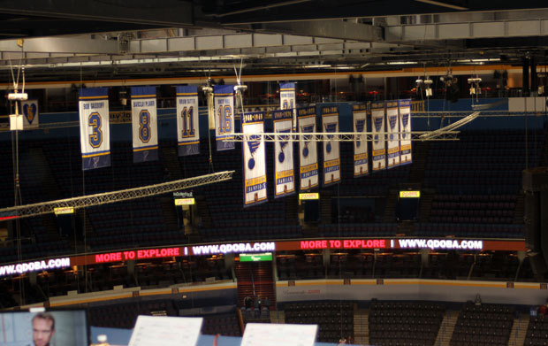 The St.Louis Blues honored four of the greatest Blues to wear the number 7.  (left to right) Keith Tkachuk, Joe Mullen, Garry Unger and Red Berenson at  the Scottrade Center in St.