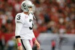 ATLANTA, GA - OCTOBER 14:  Carson Palmer #3 of the Oakland Raiders walks off the field during a timeout against the Atlanta Falcons at Georgia Dome on October 14, 2012 in Atlanta, Georgia.  (Photo by Kevin C. Cox/Getty Images)