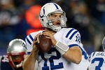 FOXBORO, MA - NOVEMBER 18: Andrew Luck #12 of the Indianapolis Colts prepares to throw against the New England Patriots at Gillette Stadium on November 18, 2012 in Foxboro, Massachusetts. (Photo by Jim Rogash/Getty Images)