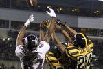 PITTSBURGH, PA - NOVEMBER 18:  Ike Taylor #24 and Ryan Mundy #29 of the Pittsburgh Steelers break up a pass against Torrey Smith #82 of the Baltimore Ravens during the game on November 18, 2012 at Heinz Field in Pittsburgh, Pennsylvania.  (Photo by Justin K. Aller/Getty Images)