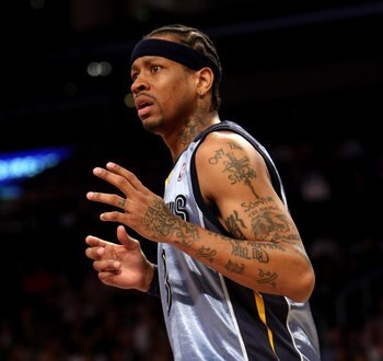 LOS ANGELES, CA - NOVEMBER 06:  Allen Iverson #3 of the Memphis Grizzlies on the court against the Los Angeles Lakers on November 6, 2009 at Staples Center in Los Angeles, California. The Lakers won 114-98. NOTE TO USER: User expressly acknowledges and ag