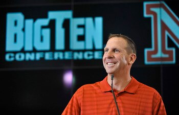 LINCOLN, NE. - JUNE 11:  University of Nebraska football coach Bo Pelini jokes with members of the media at a press conference announcing Nebraska accepting an invitation to join the Big Ten Conference June 11, 2010  in Lincoln, Nebraska.  The university 