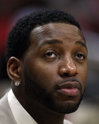 HOUSTON - APRIL 24:  Guard Tracy McGrady #1 of the Houston Rockets during play against the Portland Trail Blazers in Game Three of the Western Conference Quarterfinals during the 2009 NBA Playoffs at Toyota Center on April 24, 2009 in Houston, Texas. NOTE