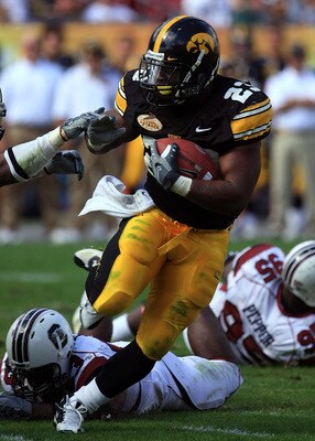 TAMPA, FL - JANUARY 01:  Shonn Green #23 of the Iowa Hawkeyes runs the ball against the South Carolina Gamecocks during the Outback Bowl on January 1, 2009 at Raymond James Stadium in Tampa, Florida.  (Photo by Scott Halleran/Getty Images)