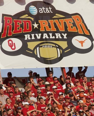 DALLAS - OCTOBER 7:  General view of the Rivalry banner hung above fans during the Red River Shootout between the Texas Longhorns and the Oklahoma Sooners at the Cotton Bowl on October 7, 2006 in Dallas, Texas. The Longhorns won 28-10. (Photo by Ronald Ma