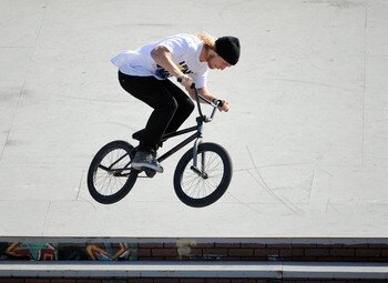 CARSON, CA - JULY 31:  Ty Morrow competes to a silver in the BMX Freestyle Street Final during X Games 15 at the Home Depot Center on July 31 2009 in Carson, California.  (Photo by Harry How/Getty Images)