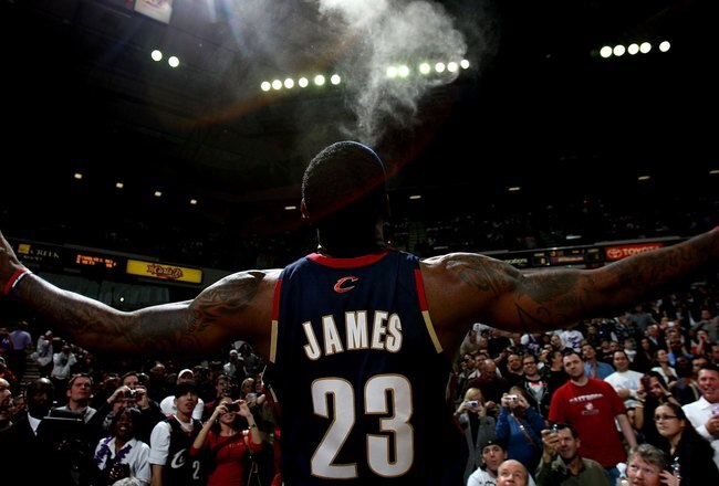 SACRAMENTO, CA - DECEMBER 23:  LeBron James #23 of the Cleveland Cavaliers sprays chalk before his game against the Sacramento Kings during an NBA game at ARCO Arena on December 23, 2009 in Sacramento, California.  NOTE TO USER: User expressly acknowledge