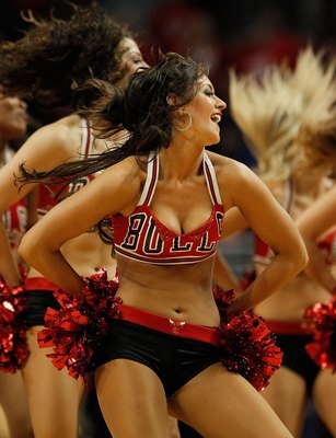 CHICAGO - APRIL 25: Members of the Chicago Bulls dance team 'The Luvabulls,' perform during a time-out beween the Bulls and the Cleveland Cavaliers in Game Four of the Eastern Conference Quarterfinals during the 2010 NBA Playoffs at the United Center on A