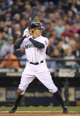 SEATTLE - APRIL 14:  Eric Byrnes #1 of the Seattle Mariners bats against the Oakland Athletics at Safeco Field on April 14, 2010 in Seattle, Washington. (Photo by Otto Greule Jr/Getty Images)