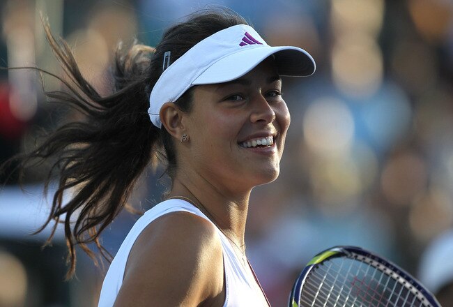STANFORD, CA - JULY 26:  Ana Ivanovic of Serbia looks on against Alisa Kleybanova of Russia during Day 1 of the Bank of the West Classic at Stanford University on July 26, 2010 in Stanford, California.  (Photo by Jed Jacobsohn/Getty Images)