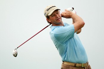KOHLER, WI - AUGUST 11:  Retief Goosen of South Africa plays a shot during a practice round prior to the start of the 92nd PGA Championship on the Straits Course at Whistling Straits on August 11, 2010 in Kohler, Wisconsin.  (Photo by Andrew Redington/Get