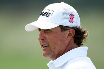 KOHLER, WI - AUGUST 11:  Phil Mickelson looks on from the practice range prior to the start of the 92nd PGA Championship on the Straits Course at Whistling Straits on August 11, 2010 in Kohler, Wisconsin.  (Photo by Andy Lyons/Getty Images)