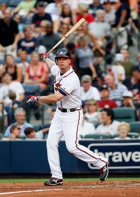 ATLANTA - JULY 15:  Chipper Jones #10 of the Atlanta Braves against the Milwaukee Brewers at Turner Field on July 15, 2010 in Atlanta, Georgia.  (Photo by Kevin C. Cox/Getty Images)